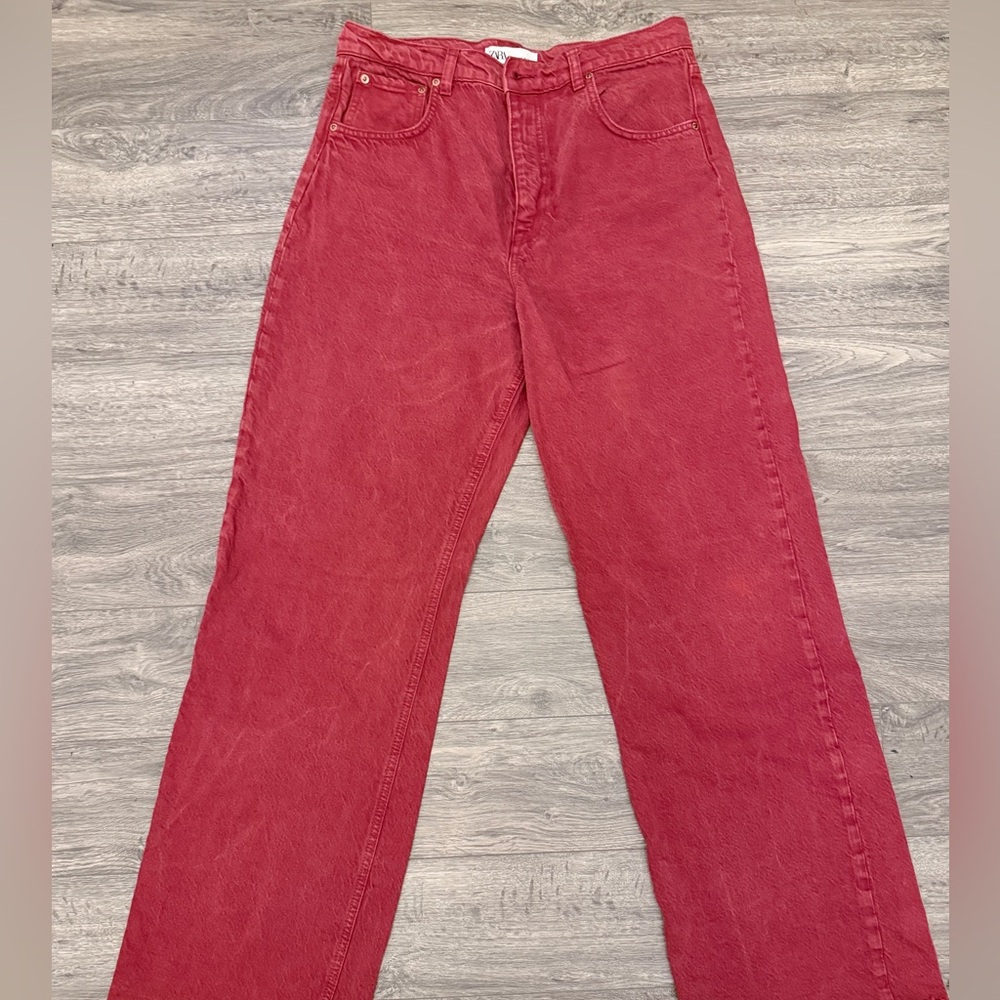 Zara The 90’s Full Length Jeans Sunset Red